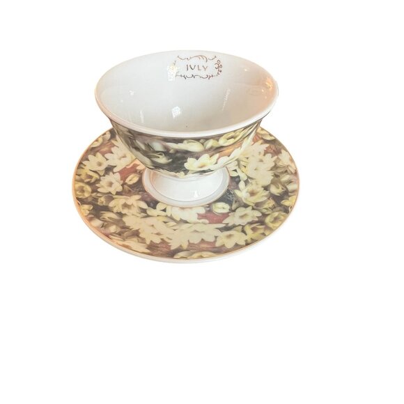 Victorian Trading Co July Teacup & Saucer Set Floral Design Bone China With Box - Picture 5 of 16